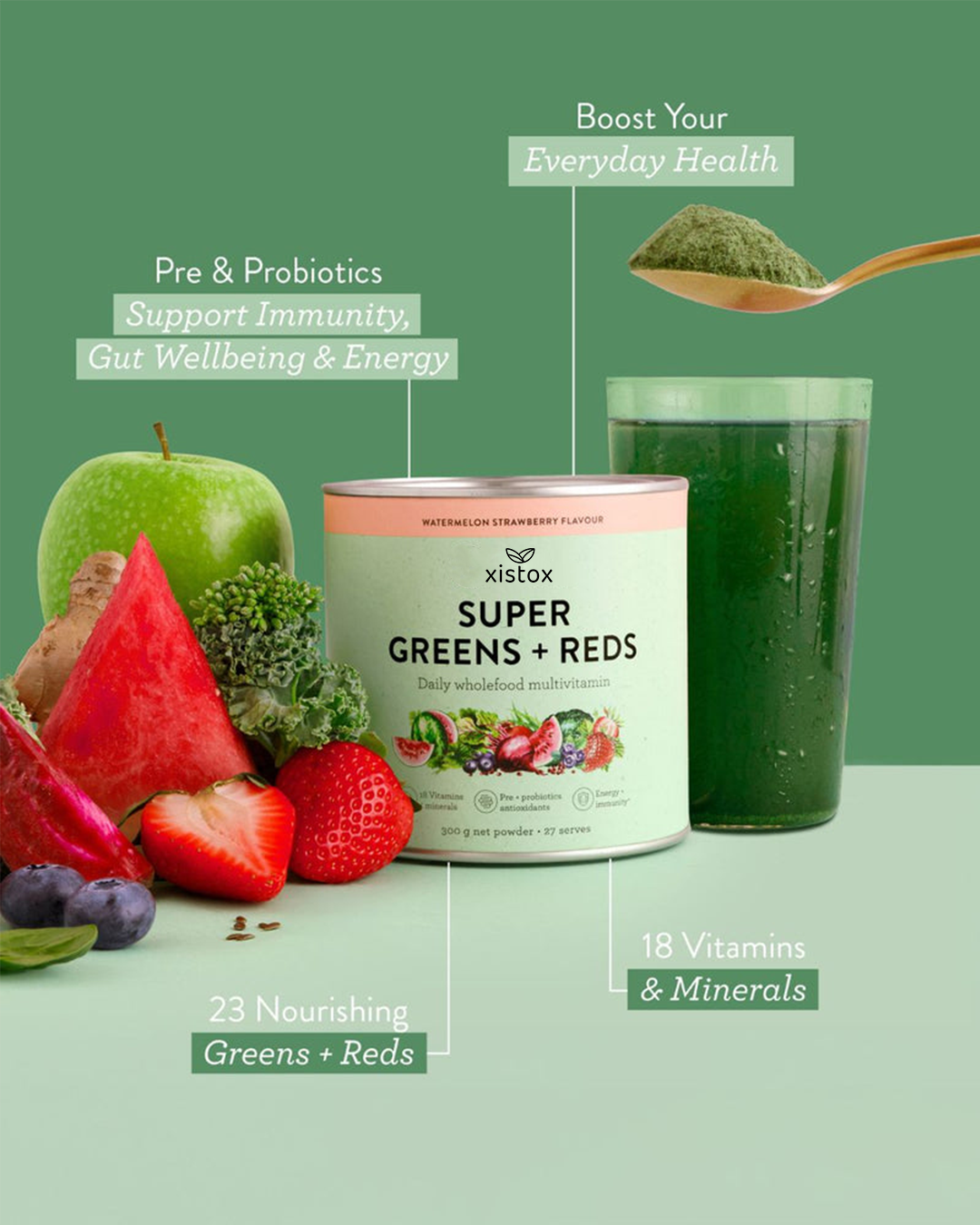 Super Greens + Reds Watermelon Strawberry